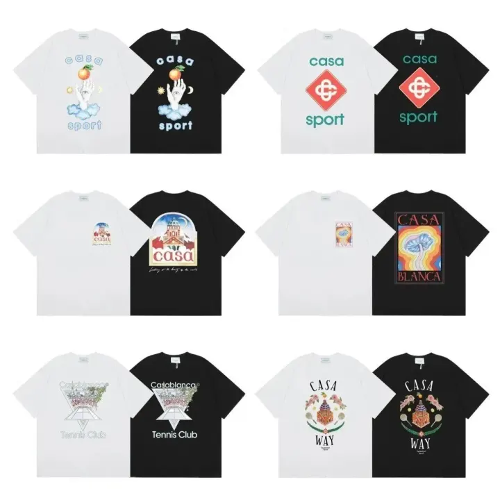 Casablanca Graphic Print Short Sleeve T-Shirt in Black and White