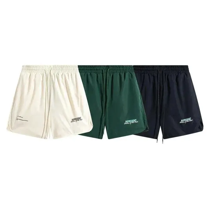 Represent Casual Shorts in Cream, Green & Black