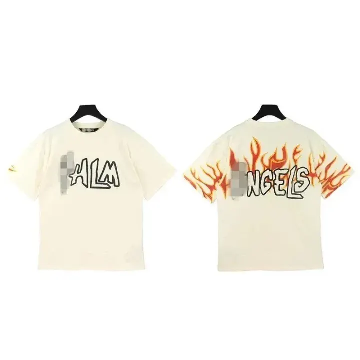 Palm Angels Cream Flame Graphic Short Sleeve T-Shirt