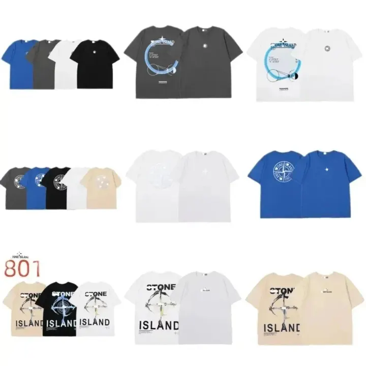 Stone Island Graphic Print Short Sleeve T-Shirt in White and Blue