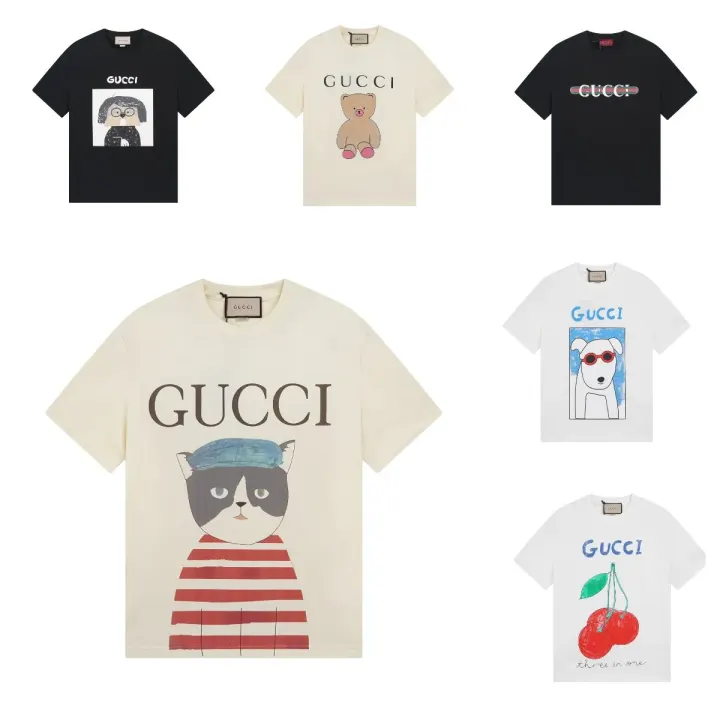Gucci Graphic T-Shirt in Black, Cream, and White