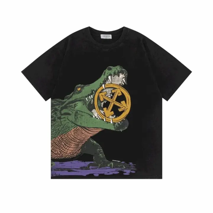 Off-White Black T-Shirt with Crocodile Arrow Graphic