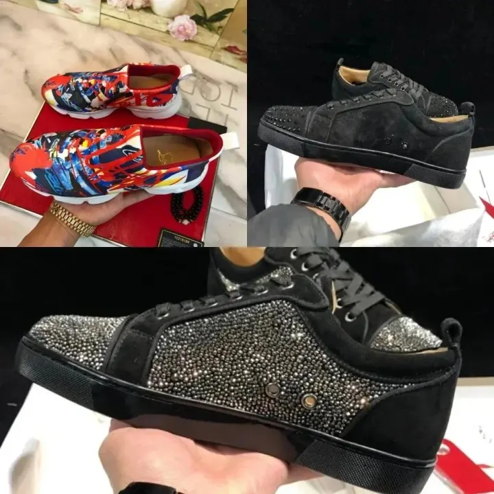 Christian Louboutin Studded Sneakers in Black and Graffiti Print