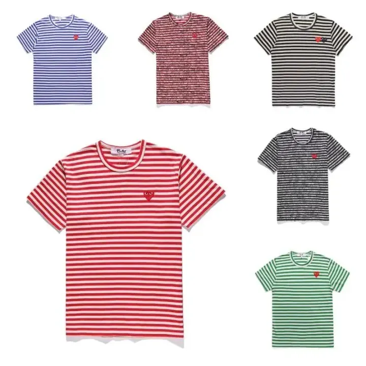 Comme des Garçons Play Striped Heart Logo T-Shirt in Multi-Colors