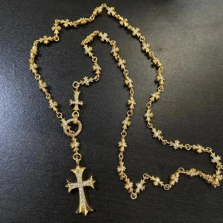 Chrome Hearts Gold Tone Cross Pendant Necklace