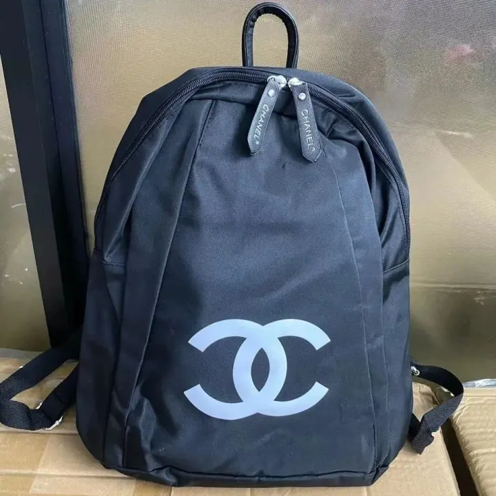 Chanel Black Nylon Backpack with Large CC Logo