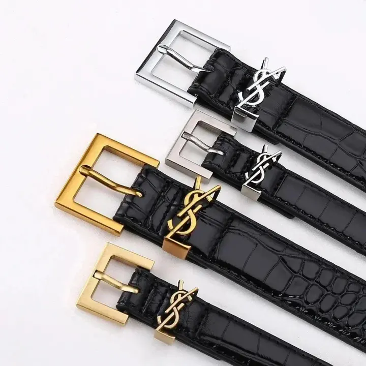 Saint Laurent Black Crocodile-Embossed Leather Belt