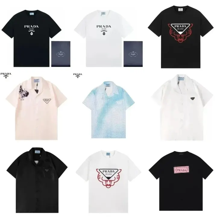 Prada T-Shirt mit grafischem Logo in Schwarz, Weiß und Blau