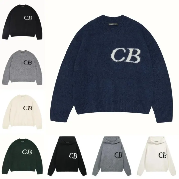 Cole Buxton CB Logo Knit Sweater in Navy