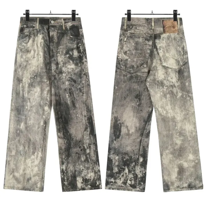 Acne Studios Distressed Grey Wide-Leg Painted Jeans