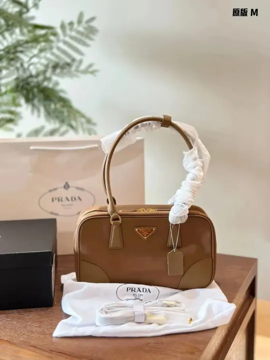 Prada Brown Structured Tote Bag with Top Handle