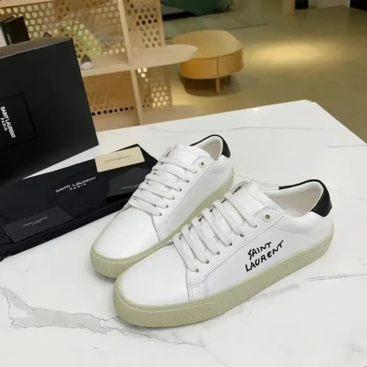 Saint Laurent White Low-Top Sneakers with Black Heel Tab