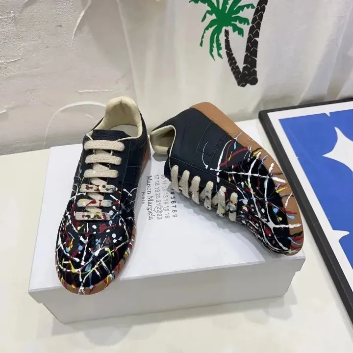 Maison Margiela Black Paint-Splatter Low-Top Sneakers