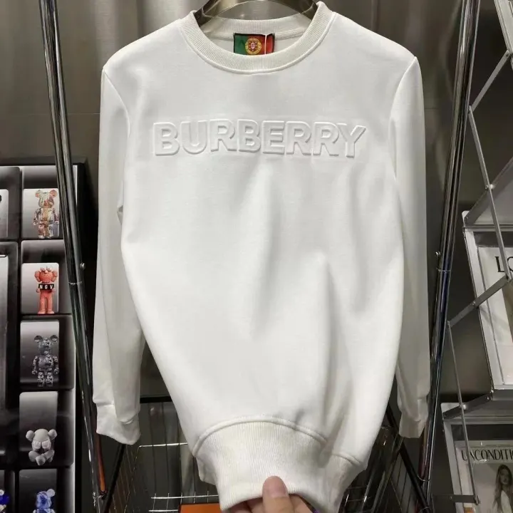 Burberry White Crewneck Sweatshirt Collection with Black Logo Styles