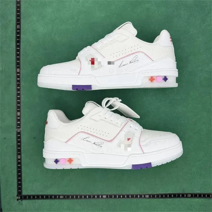 Louis Vuitton White Low-Top Sneakers with Colorful Accent Details