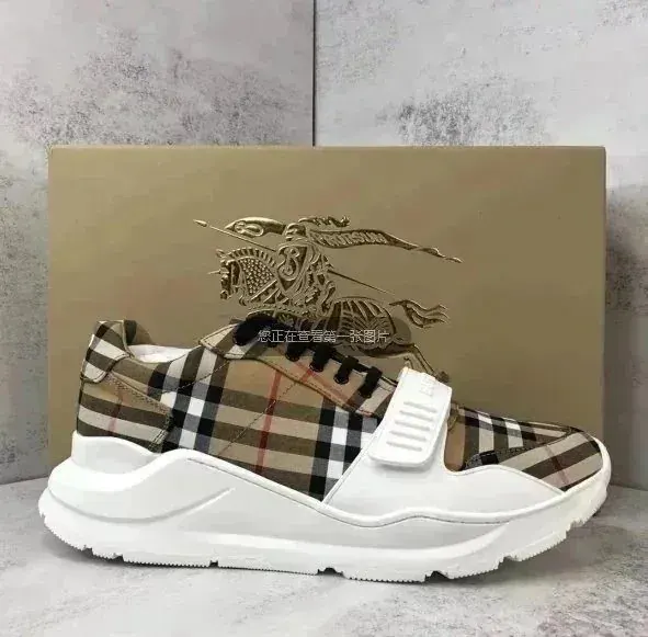Burberry Beige Check Pattern Chunky Sole Sneakers
