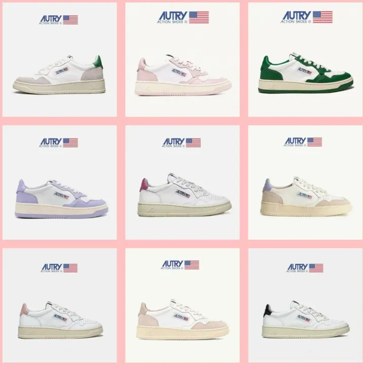 Autry Low-Top Leather Sneakers in White and Pastel Colorways