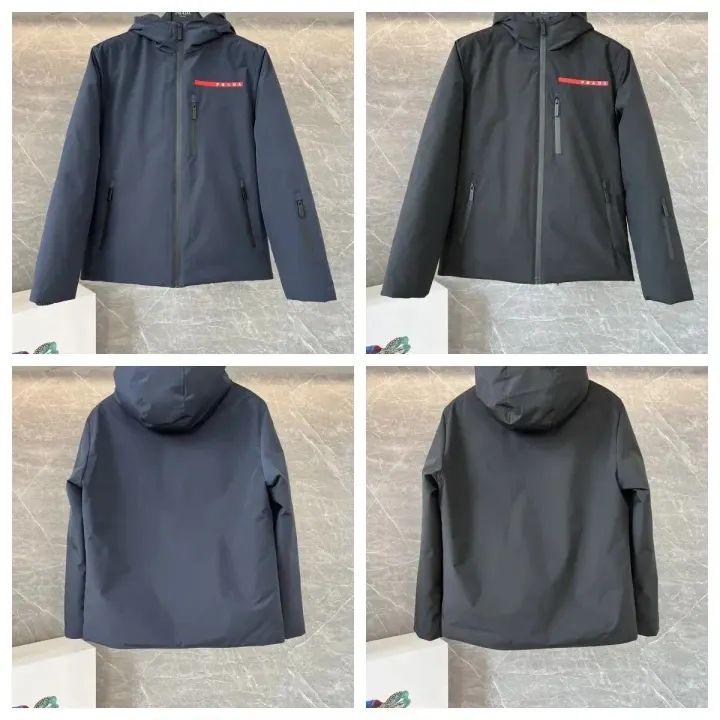 Prada Hooded Puffer Jacket in Navy and Black