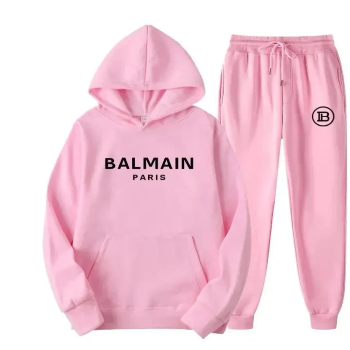 Balmain Pink Hoodie and Sweatpants Matching Set