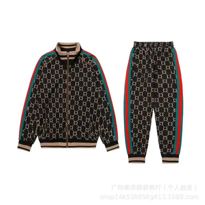 Gucci Black Monogram Zip-Up Jacket and Jogger Set