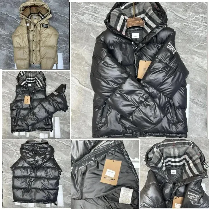 Burberry Reversible Hooded Puffer Jacket in Black and Beige