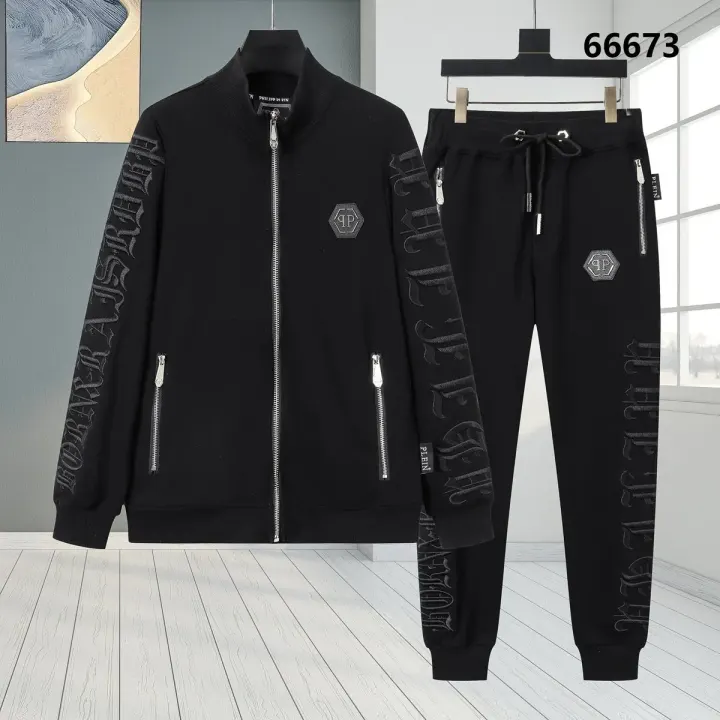 Philipp Plein Black Fleece-Lined Logo Tracksuit Set