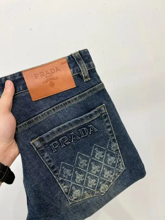Prada Dark Blue Logo-Detail Denim Jeans
