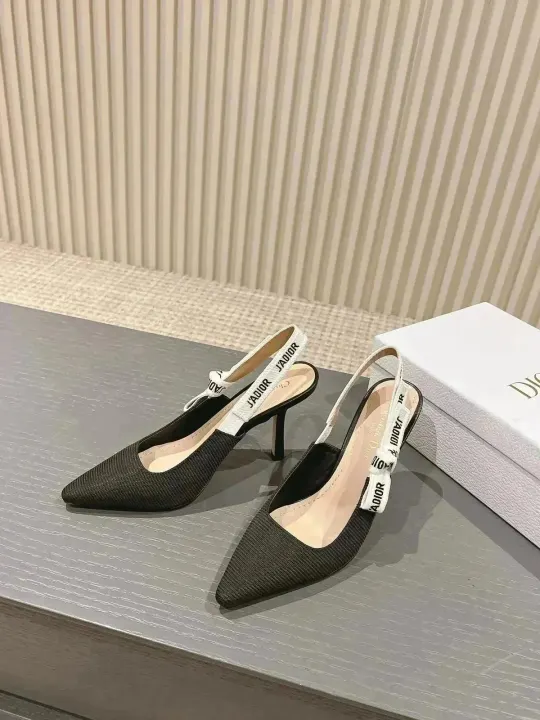 Zwarte slingback pumps met hoge hak en logolinten van Dior