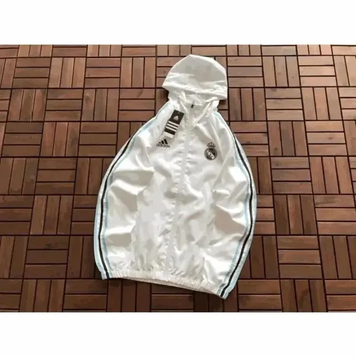 Adidas White Hooded Zip Jacket with Sport Stripe Details