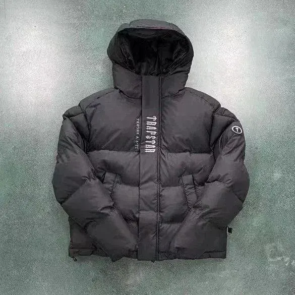 Trapstar Black Hooded Puffer Jacket with Vertical Logo