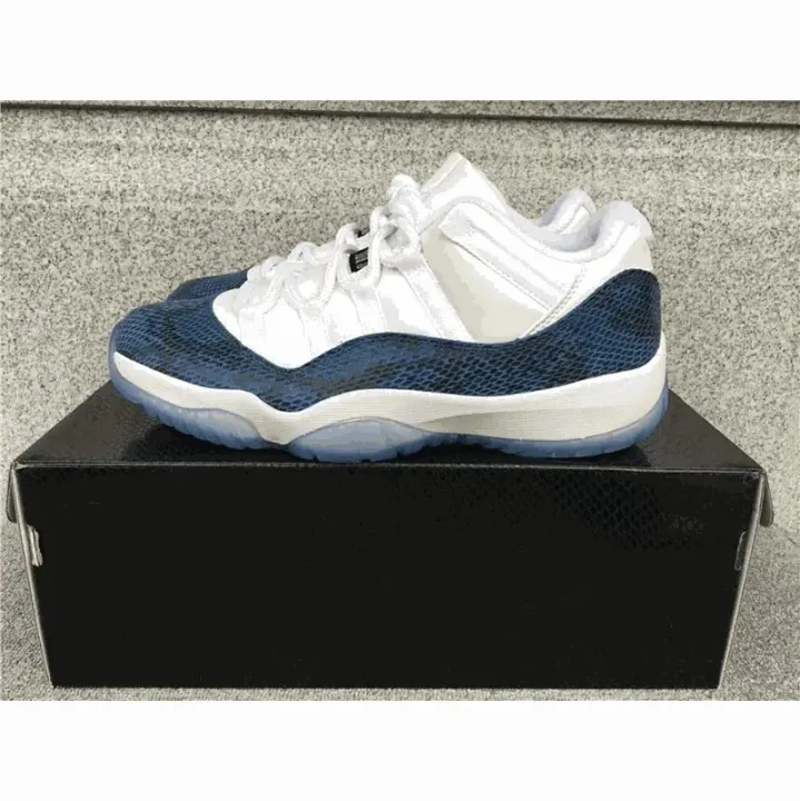Jordan White and Navy Snakeskin-Trim Low-Top Sneakers
