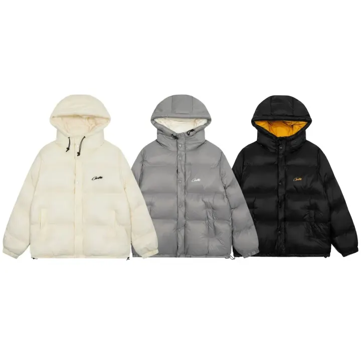 Corteiz Hooded Puffer Jacket in Black, Grey & Cream