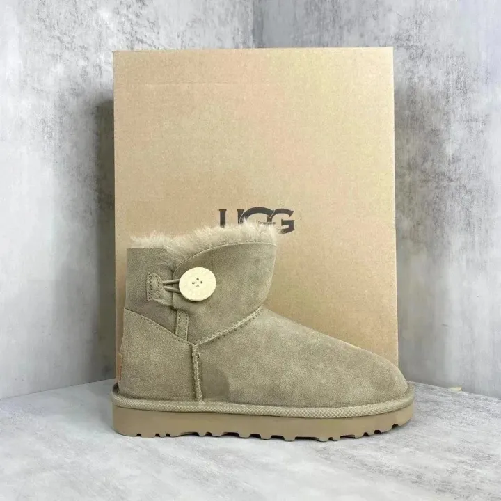 UGG Beige Suede Button-Detail Ankle Boots