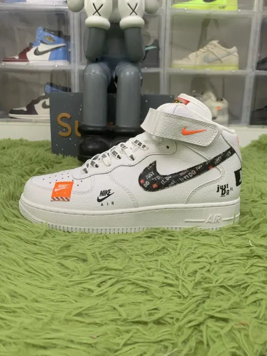 Nike Air Force 1 Mid Just Do It White Black Orange Sneakers