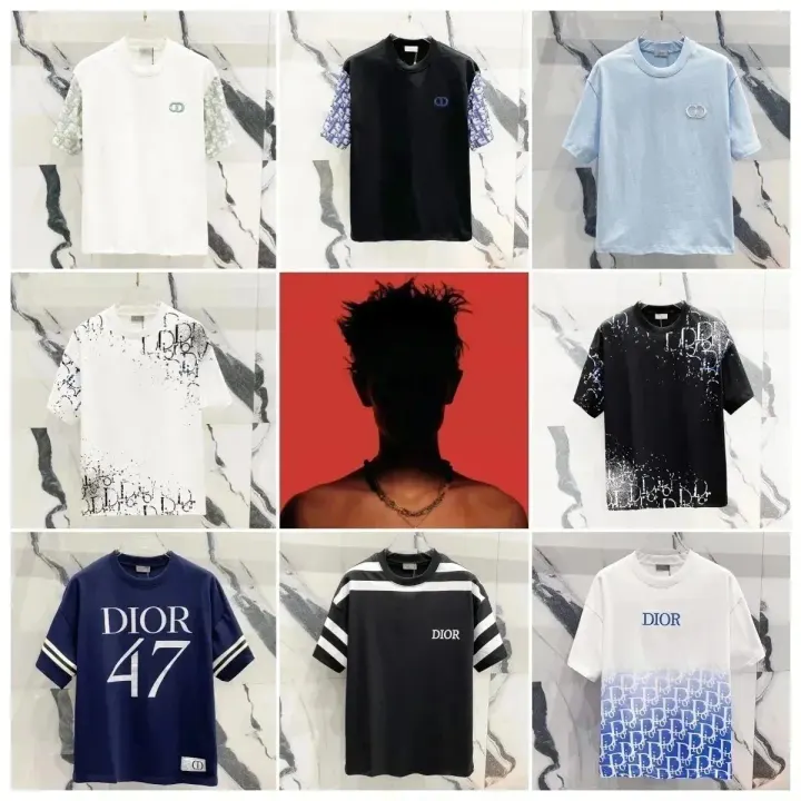 Dior Graphic T-Shirt in White, Black & Blue