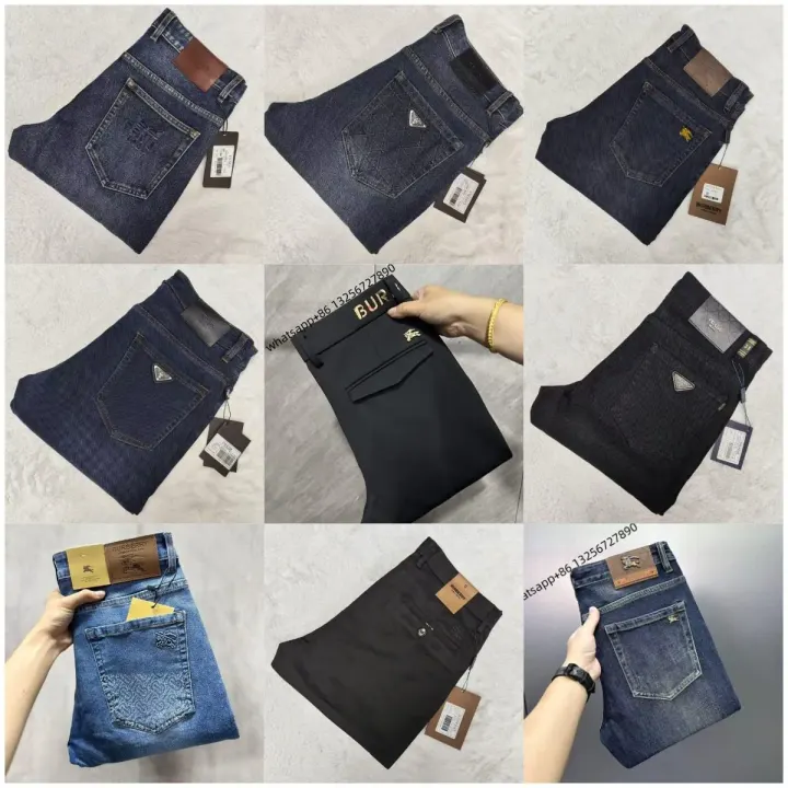 Burberry Logo-Patch Denim Jeans in Dark Blue and Black