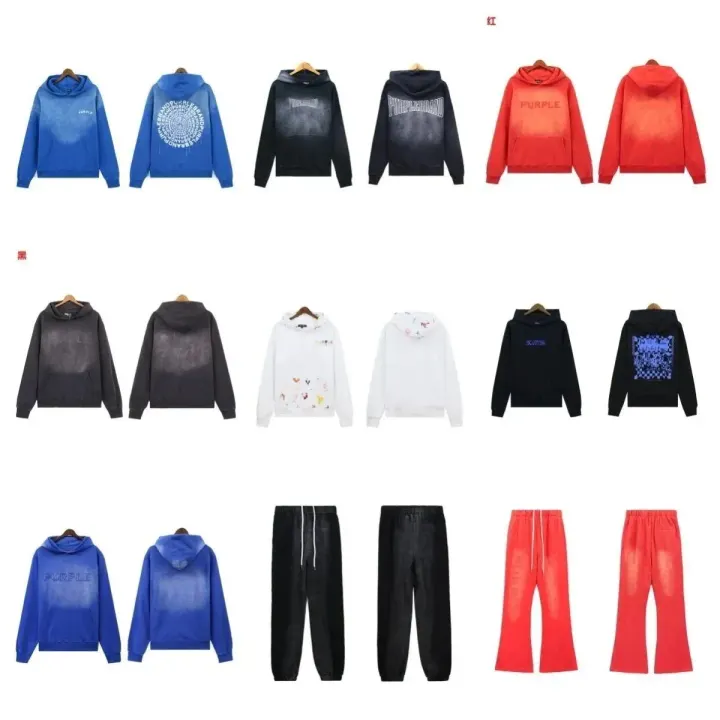 Purple Brand Distressed Logo Hoodie Collection in Blue, Black and Red