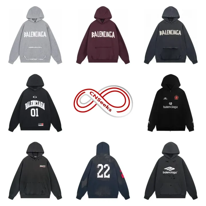 Balenciaga Logo Pullover Hoodie in Grey, Burgundy and Black