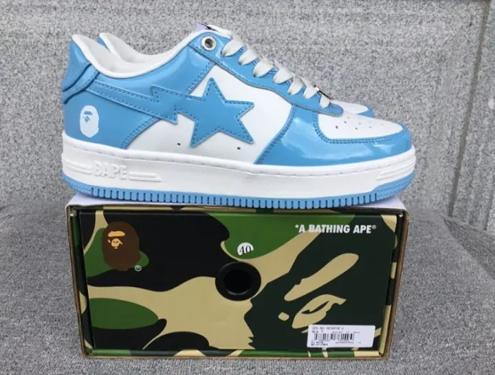 BAPE Blue and White Low-Top Sneakers
