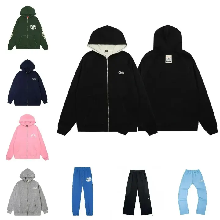 Corteiz Black Contrast-Lined Zip-Up Hoodie and Sweatpants Set