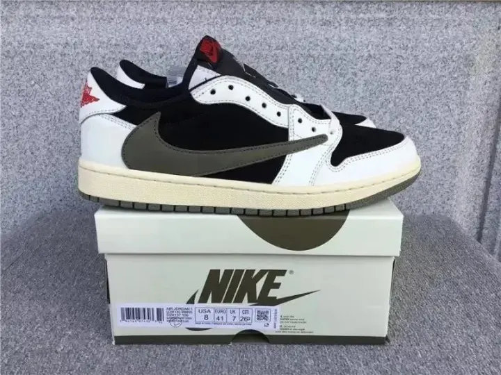 Nike Black and White Athletic Sneakers with Olive Swoosh