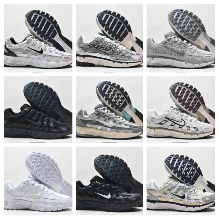 Nike P-6000 Retro Mesh Sneakers in White, Grey, and Black