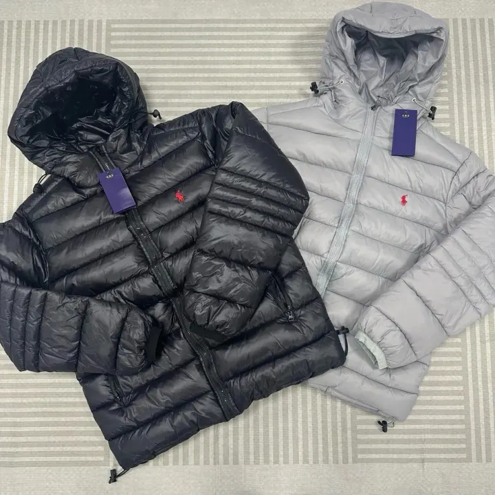 Ralph Lauren Hooded Puffer Jacket in Black and Light Gray