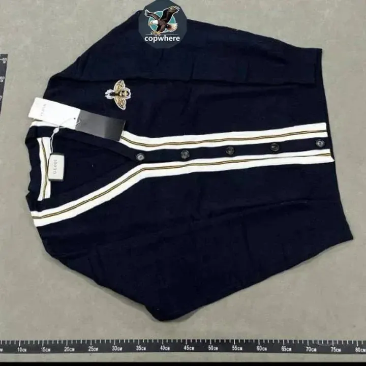 Gucci GG-Pattern Knit Sweater in Navy and Ivory