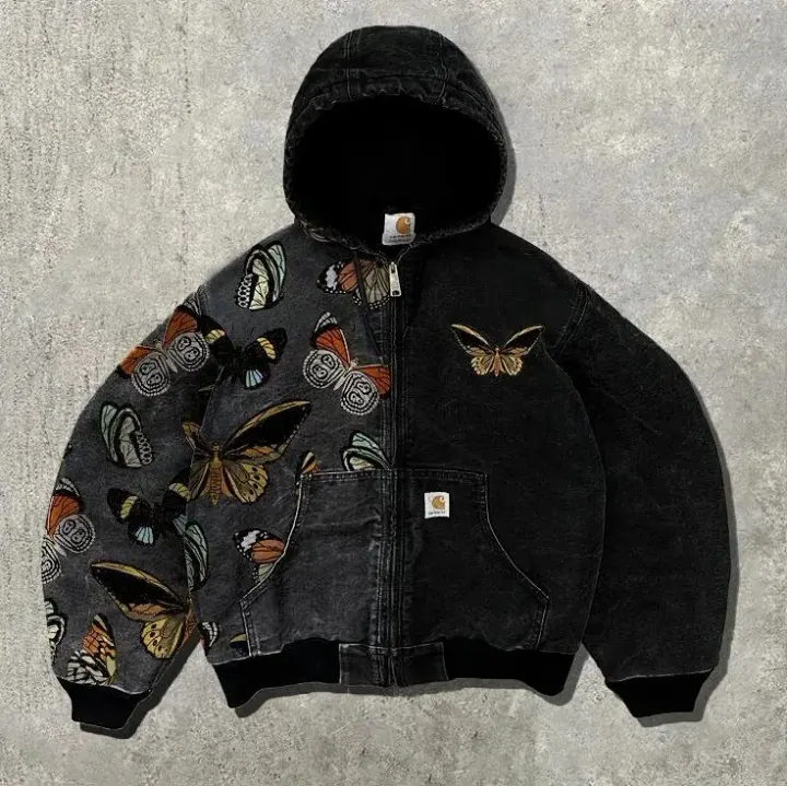 Carhartt Black Butterfly Print Washed Hooded Jacket