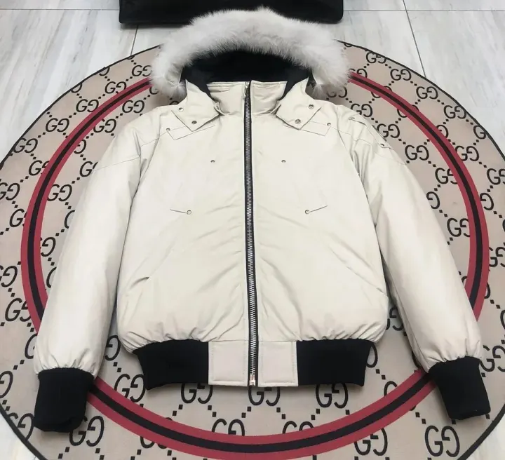 Kurtka puchowa z kapturem Gucci Off-White z futrzanym wykończeniem
