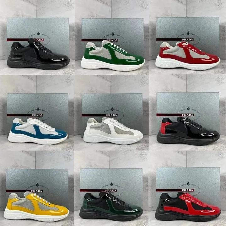 Prada Casual Sneakers in Patent Black and Red Colorways