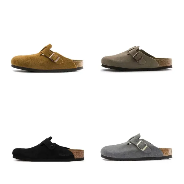 Birkenstock Suede Buckle Clog Slides in Four Colorways