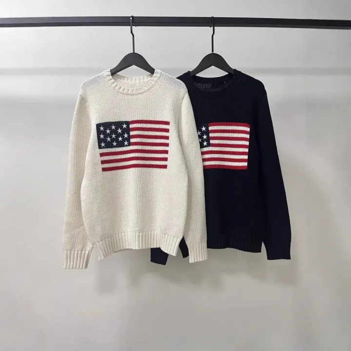 Polo Ralph Lauren American Flag Knit Sweater in White or Black