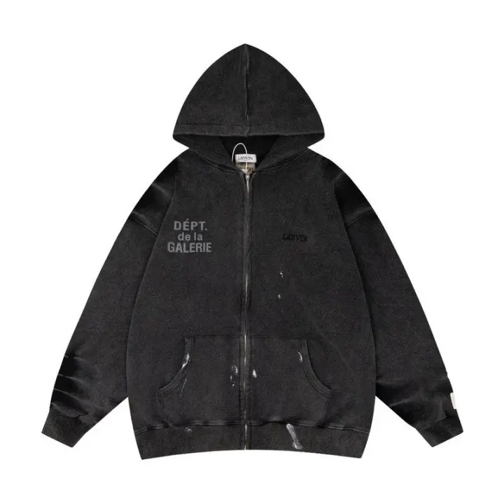Lanvin x Gallery Dept. Black Paint-Splatter Zip-Up Hoodie